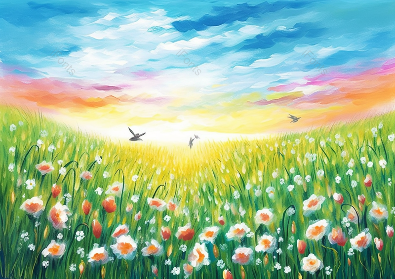 春天草地鲜花盛开油画背景,插画/手绘图,插画/手绘图库,插画/手绘图下载,插画/手绘
